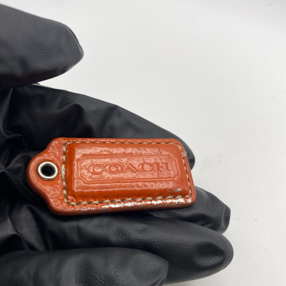 Coach Hang Tag Bag Orange Patent Leather Metallic Silver Back ~ 2 X 1” Bag Charm - Picture 4 of 6